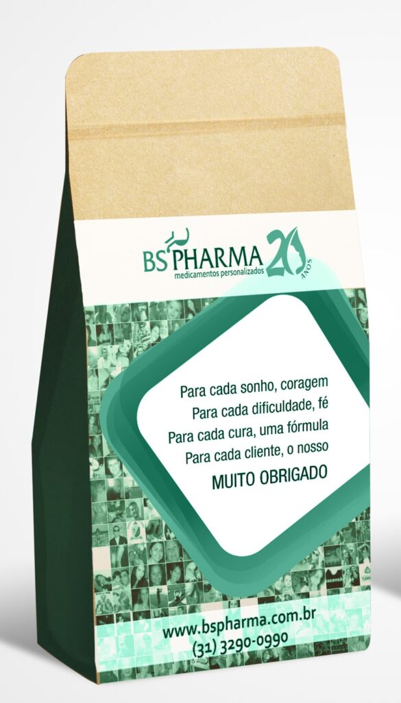 Embalagem de produtos com a personalização da Campanha 20 Anos BS Pharma